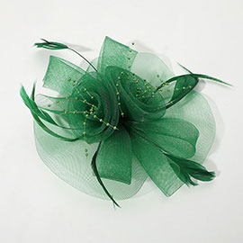 Flower Feather Pearl Mesh Bow Fascinator / Headband