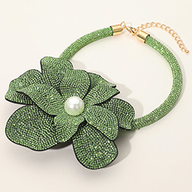 Pearl Centered Bling Studded Oversized Flower Pointed Necklace