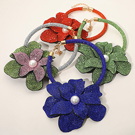 Pearl Centered Bling Studded Oversized Flower Pointed Necklace