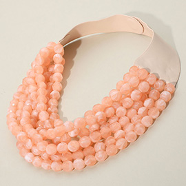 Marbled Faceted Ball Beaded Multi Layered Faux Leather Magnetic Necklace