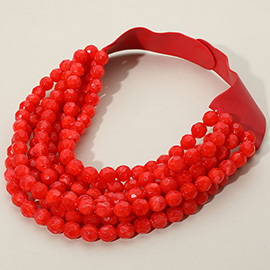 Marbled Faceted Ball Beaded Multi Layered Faux Leather Magnetic Necklace