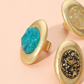 Oversized Abstract Resin Dome Accent Brushed Metal Oval Stretch Ring