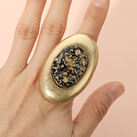 Oversized Abstract Resin Dome Accent Brushed Metal Oval Stretch Ring