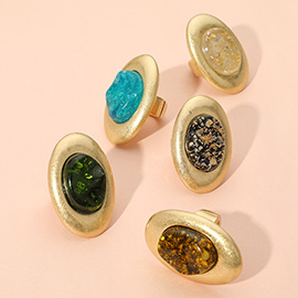 Oversized Abstract Resin Dome Accent Brushed Metal Oval Stretch Ring