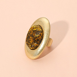 Oversized Abstract Resin Dome Accent Brushed Metal Oval Stretch Ring