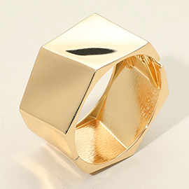 Wide Geometric Metal Hinged Bangle Bracelet