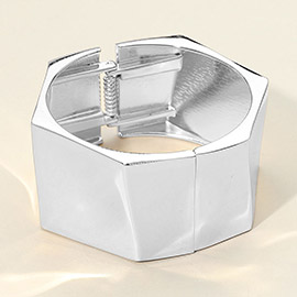 Wide Geometric Metal Hinged Bangle Bracelet