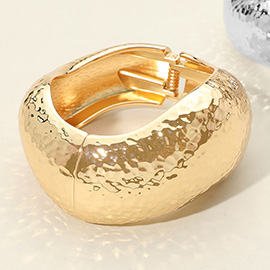 Chunky Hammered Metal Wavy Hinged Bangle Bracelet