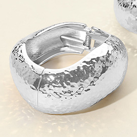 Chunky Hammered Metal Wavy Hinged Bangle Bracelet