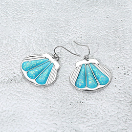 Glittered Enamel Accent Sea Shell Dangle Earrings