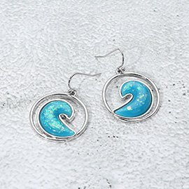 Glittered Enamel Accent Wave Dangle Earrings