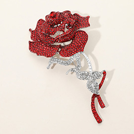 Stone Paved Rose Stem Pin Brooch