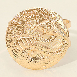 Round Metal Embossed Snake Plate Accent Cuff Bracelet