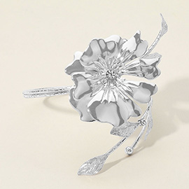 Textured Metal Flower Leaves Tip Wire Arm Cuff Bracelet