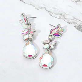 Glass Stone Cluster Embellished Drop Dangle Evening Earrings