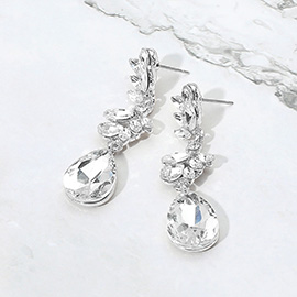 Glass Stone Cluster Embellished Drop Dangle Evening Earrings