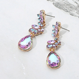 Glass Stone Cluster Embellished Drop Dangle Evening Earrings
