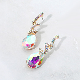 Teardrop Glass Stone Drop Stone Paved Swirl Evening Earrings