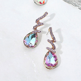 Teardrop Glass Stone Drop Stone Paved Swirl Evening Earrings