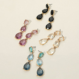 Double Teardrop Stone Cluster Link Drop Evening Earrings