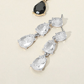 Double Teardrop Stone Cluster Link Drop Evening Earrings