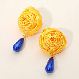 Teardrop Pearl Dangle Satin Rose Earrings