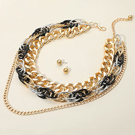 Chunky Metal Layered Chain Statement Necklace