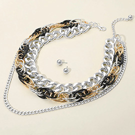 Chunky Metal Layered Chain Statement Necklace