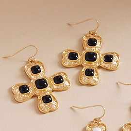 Natural Stone Accented Cross Dangle Earrings
