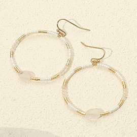 Faceted Oval Bead Accent Heishi Beaded Open Ring Dangle Earrings