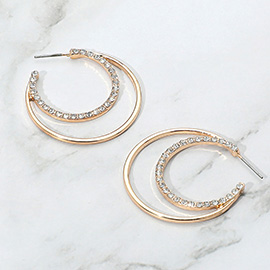 Stone Paved Crescent Hoop Earrings