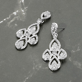 Rhinestone Paved Abstract Dangle Evening Earrings