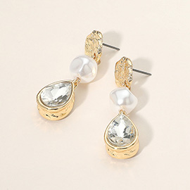 Pearl Teardrop Stone Link Drop Earrings