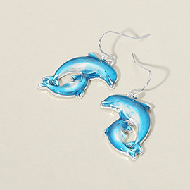 Enamel Double Dolphin Dangle Earrings
