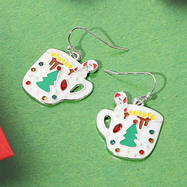 Marquise Round Stone Accented Christmas Tree Hot Chocolate Dangle Earrings