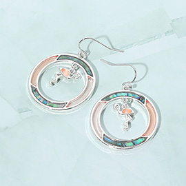Abalone Ring Flamingo Dangle Earrings