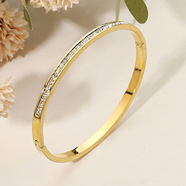 SECRET BOX_Stainless Steel Single Row Rhinestone Paved Hinged Bangle Bracelet