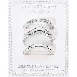 SECRET BOX_3PCS Genuine Silver Dipped Smooth Curve Stackable Fashion Ring Set