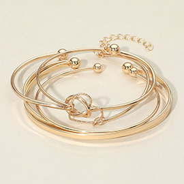 4PCS - Metal Cuff Open Heart Accent Multi Layered Bracelets