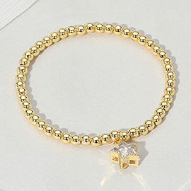 Stainless Steel Crystal Star Charm Beaded Stretch Bracelet