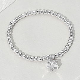 Stainless Steel Crystal Star Charm Beaded Stretch Bracelet