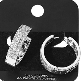 Gold Dipped Triple Row CZ Stone Paved Hoop Earrings
