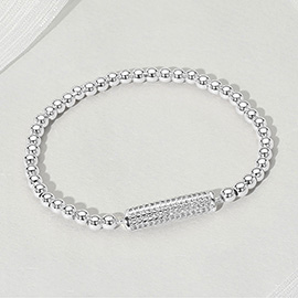 Stainless Steel Rhinestone Paved Bar Beaded Stretch Bracelet