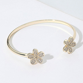 CZ Stone Paved Flower Tip Cuff Bracelet