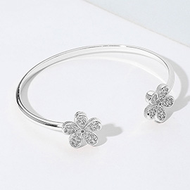 CZ Stone Paved Flower Tip Cuff Bracelet