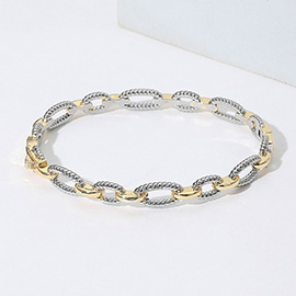 Two Tone Textured Link Chain Hinged Bracelet