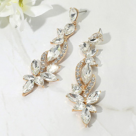 Elegant Floral Stone Cluster Long Drop Evening Earrings