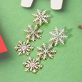 Glittered Triple Snowflake Link Drop Earrings