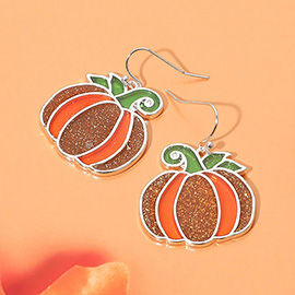 Glittered Enamel Pumpkin Dangle Earrings