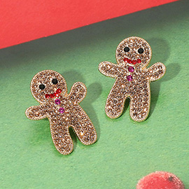 Rhinestone Embellished Gingerbread Man Earrings